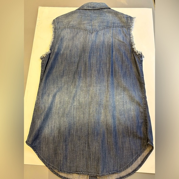 Diesel Denim Sleeveless Western Cotton Shirt Blue Button Down women's size Small - Picture 9 of 9
